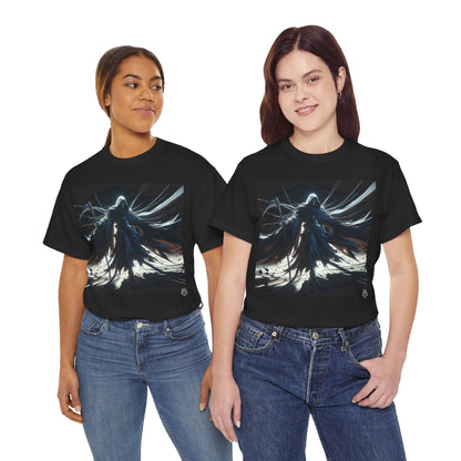 Dark Cloaked Figure Graphic Tee — Gothic Fantasy Shadow Art T-Shirt
