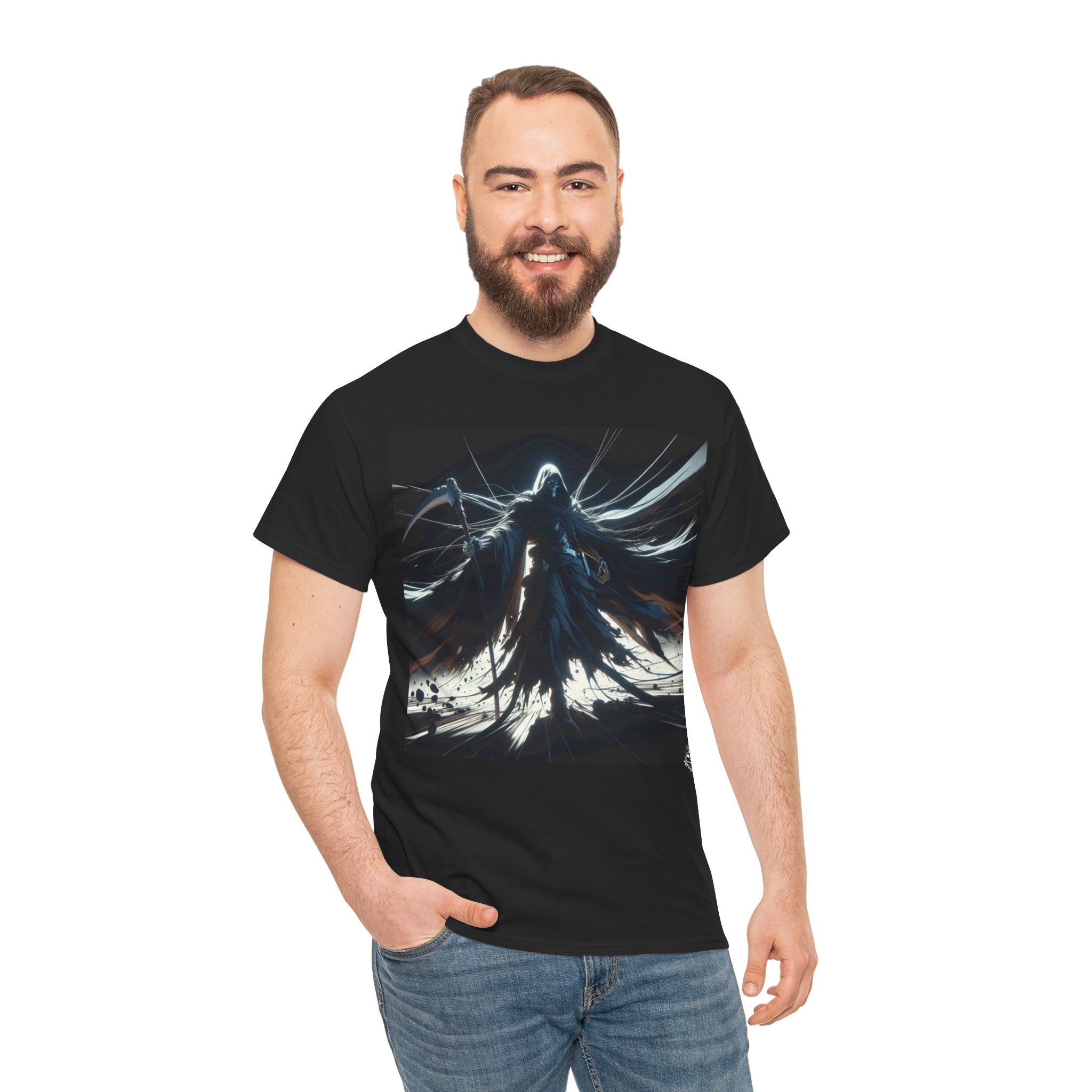 Dark Cloaked Figure Graphic Tee — Gothic Fantasy Shadow Art T-Shirt