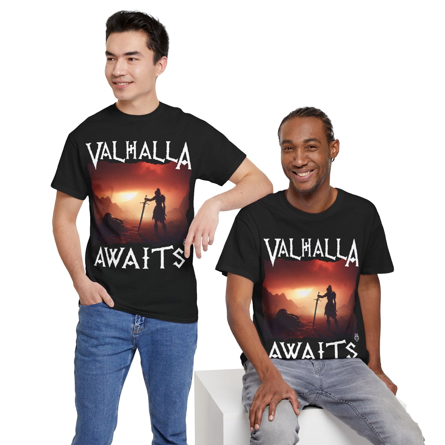 Valhalla Awaits Viking Graphic Tee — Norse Warrior Sunset T-Shirt