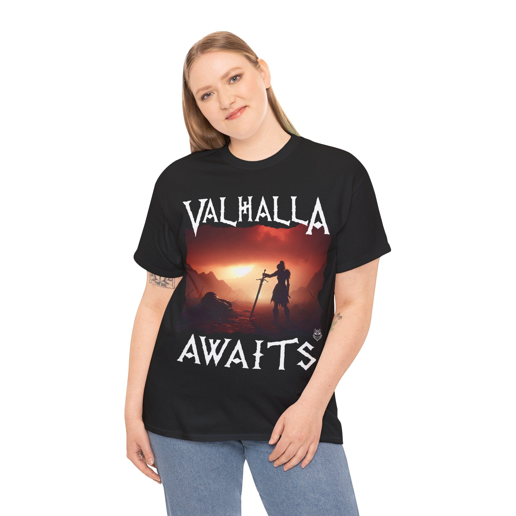 Valhalla Awaits Viking Graphic Tee — Norse Warrior Sunset T-Shirt