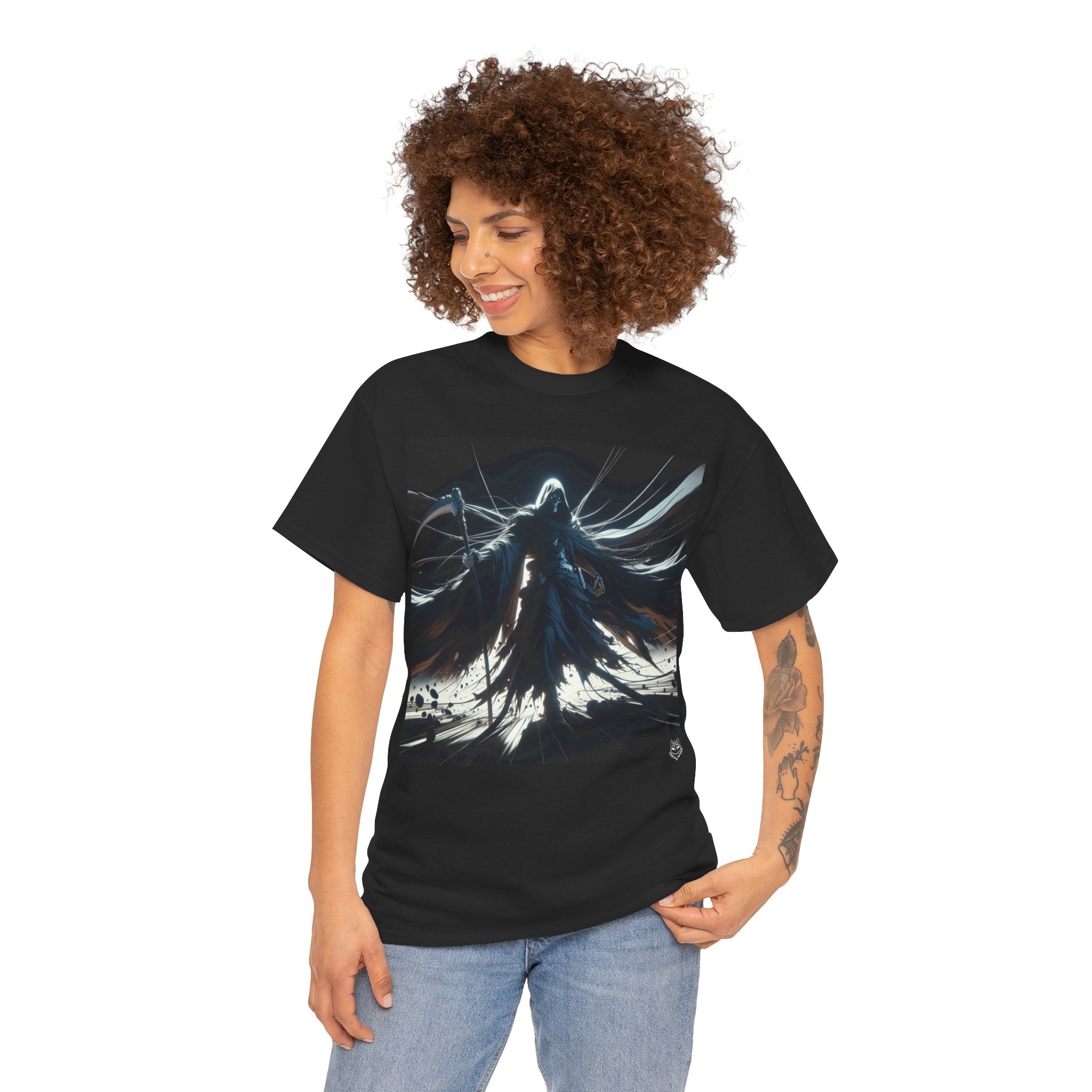Dark Cloaked Figure Graphic Tee — Gothic Fantasy Shadow Art T-Shirt
