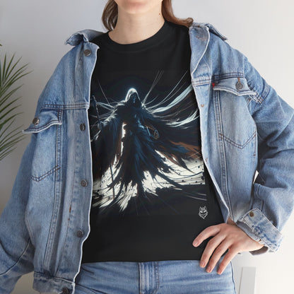 Dark Cloaked Figure Graphic Tee — Gothic Fantasy Shadow Art T-Shirt