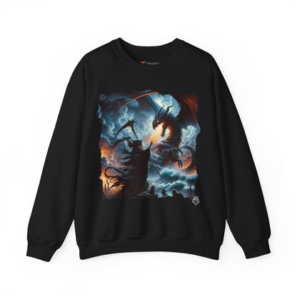 Epic Fantasy Dragon Battle Graphic Crewneck Sweatshirt —