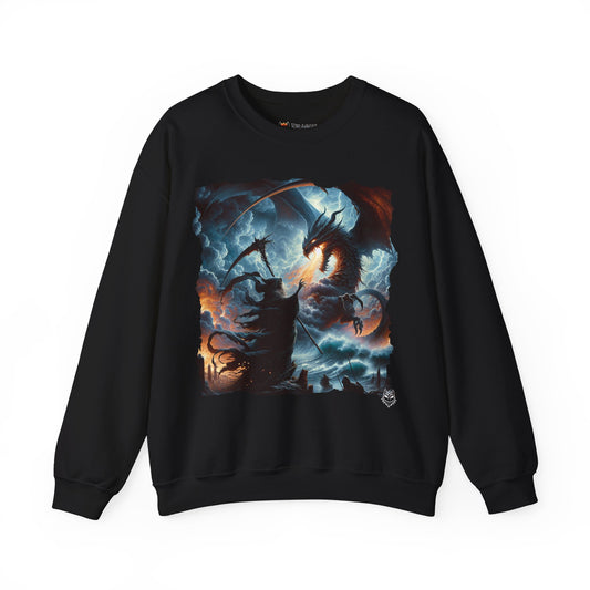 Epic Fantasy Dragon Battle Graphic Crewneck Sweatshirt —