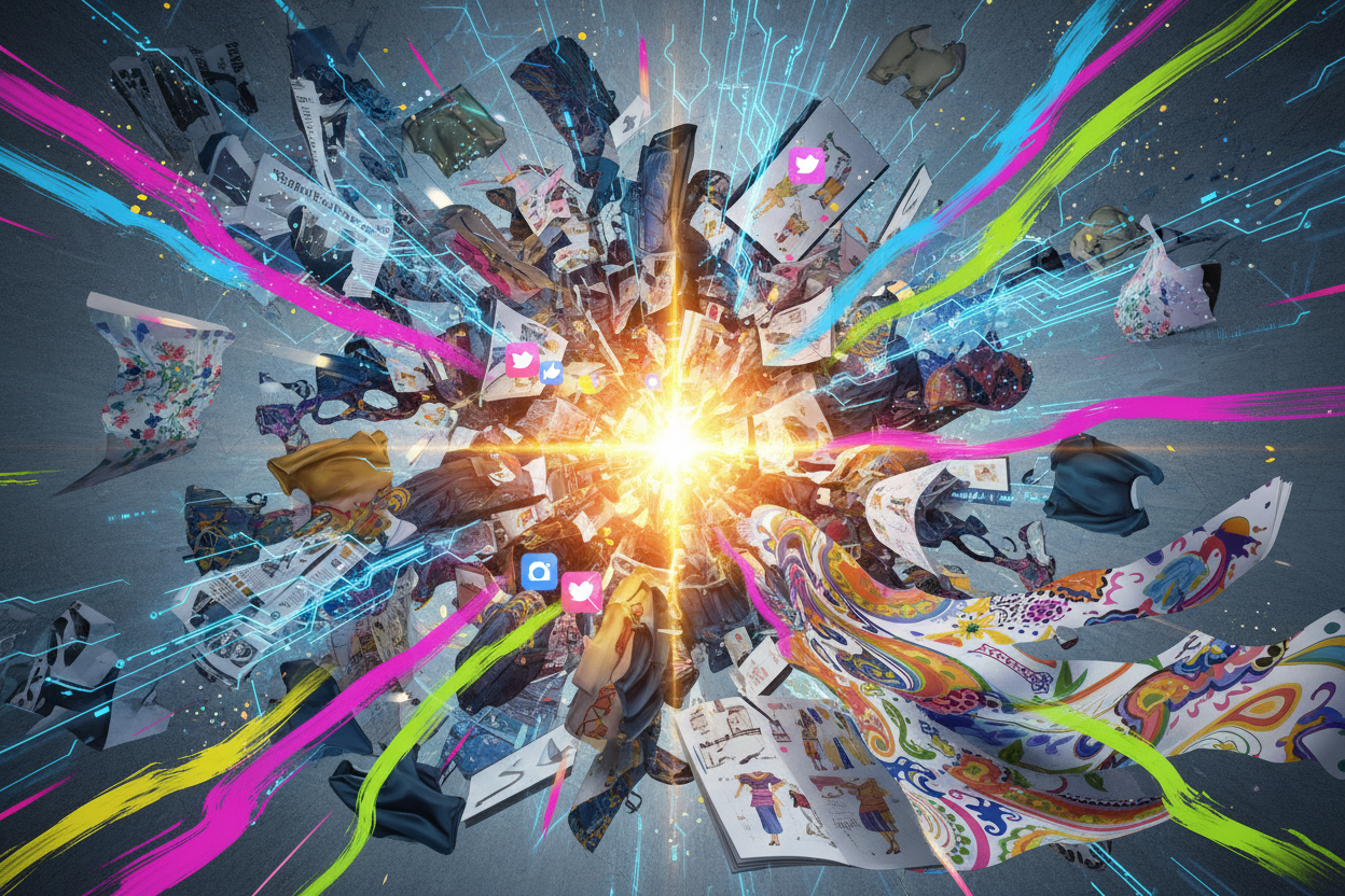 Create a picture that's inspired by this "In the midst of global turmoil including Politics, the surge of AI, Print on demand entities, and the omnipresence of Social Media in children's lives, our aim is to stimulate creativity and provide inspiration. Whether offering direction or creating, our designs grace garments with a promise of more to come."